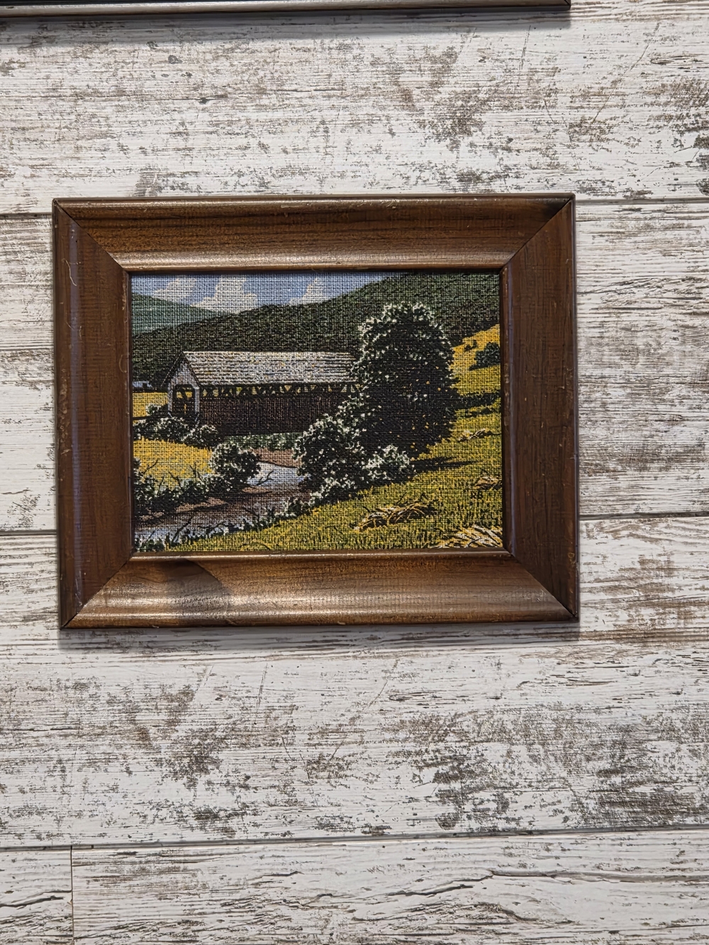 Scenic Covered Bridge Landscape Wall Art in Brown and Green